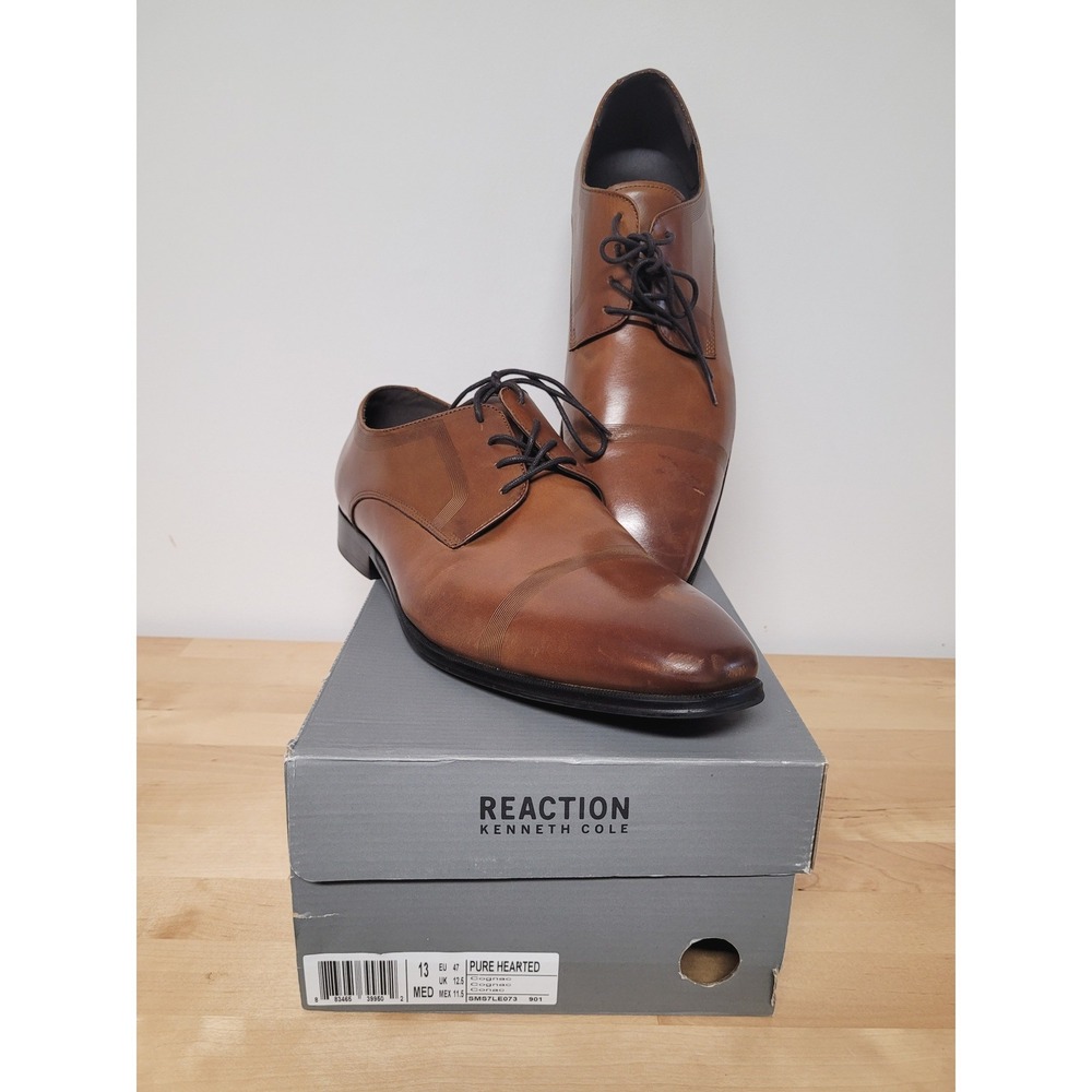 Kenneth Cole Reaction Shoes Mens 13 Cognac Brown Pure Hearted Cap Toe Oxford